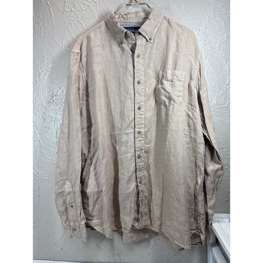 The New Ivy Brand Linen Shirt Mens Beige Button-Up Long Sleeve Flip Cuff Sz XL‎